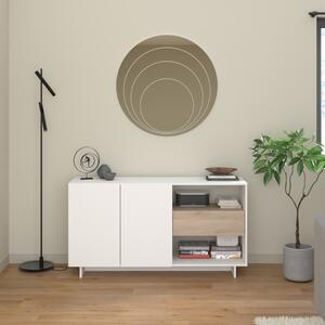 Credenza madia moderna 2 ante 1 casssetto con vani a giorno 138xH73 bianco rovere Vida