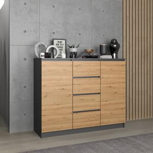 Credenza madia moderna 120xH97 2 ante 4 cassetti antracite quercia Devon