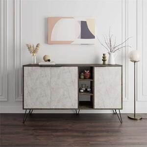 Credenza madia moderna 142xH83 3 ante 3 vani marrone marmo bianco Demetra