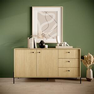 Credenza madia moderna 157xH81 3 cassetti 2 ante rovere nero Nordika