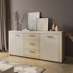 Credenza madia moderna 2 ante 3 cassetti 167xH77 beige rovere Arven