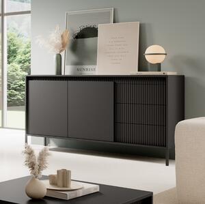 Credenza madia moderna 2 ante 3 cassetti 153xH81 nero Fedra