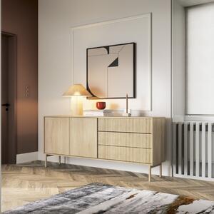 Credenza madia moderna 2 ante 3 cassetti 187xH80 design rovere Natural