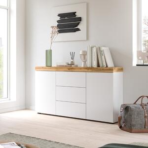 Credenza madia moderna 2 ante 3 cassetti 125xH80 bianco rovere Ocean