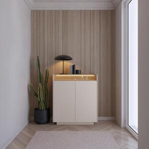 Credenza madia alta vetrinetta soggiorno 2 ante led 103xH119 beige rovere Allison