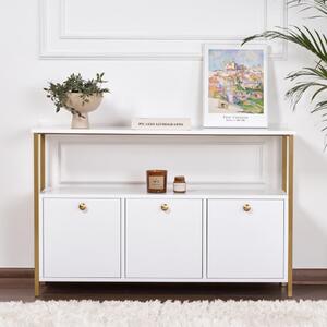 Credenza madia moderna 120xH77 cm 3 ribalte bianco oro Arkos