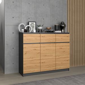 Credenza madia moderna 120xH97 3 ante 3 cassetti quercia antracite Terry
