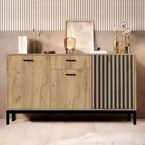 Credenza madia moderna 154xH84 cm 3 ante 1 cassetto rovere nero Hollister