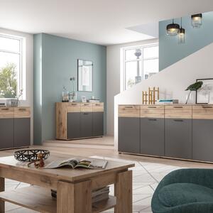 Credenza madia moderna 3 ante 1 cassetto 120xH87 rovere antracite Marley