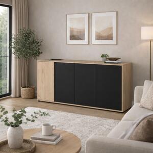 Credenza madia moderna 4 ante 184xH83 rovere nero Vona