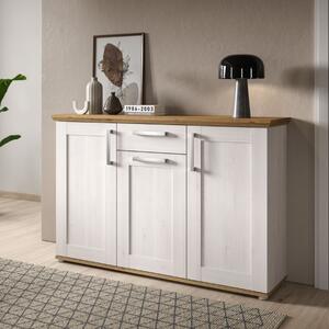 Credenza madia moderna 3 ante 1 cassetto design 120xH91 rovere bianco Mira