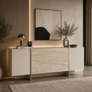 Credenza madia moderna 4 ante soggiorno 180xH75 cm beige marmo oro Forma