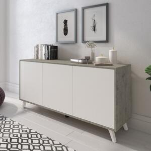Credenza madia moderna 3 ante 154xH72 cemento bianco rovere Solen