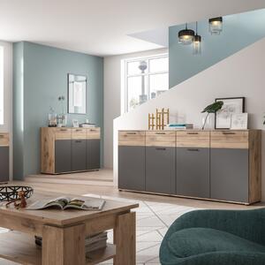 Credenza madia moderna 4 ante 1 cassetto 180xH87 rovere antracite Marley