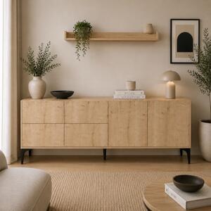 Credenza madia moderna mensola 6 ante soggiorno 180xH55 cm rovere Gilda