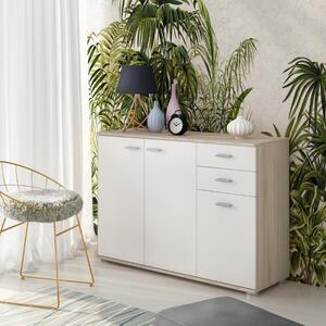Credenza madia moderna 3 ante 2 cassetti 103xH74 rovere bianco Gino