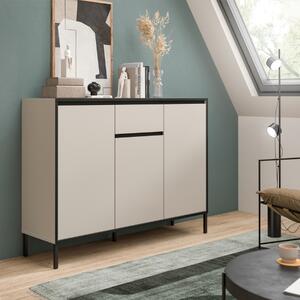 Credenza madia moderna 3 ante 1 cassetto design 136xH101 beige nero Edena
