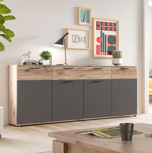 Credenza madia moderna 4 ante 1 cassetto 200xH91 rovere antracite Marley