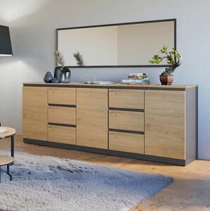 Credenza madia moderna 200xH75 3 ante 6 cassetti quercia antracite Clara