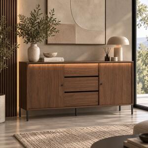 Credenza madia moderna led soggiorno 150xH83 cm 2 ante 3 cassetti noce Norwey
