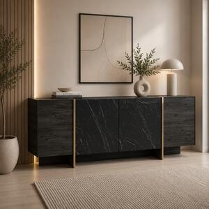Credenza madia moderna 4 ante soggiorno 180xH75 cm nero oro Forma