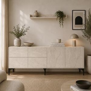 Credenza madia moderna mensola 6 ante soggiorno 180xH55 cm marmo beige Gilda