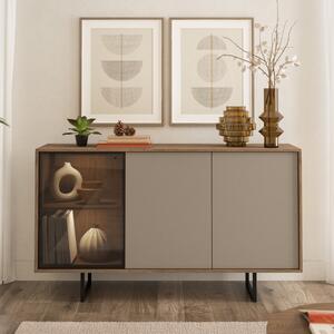 Credenza madia moderna 3 ante vetro 150xH87 quercia grigio Firenze