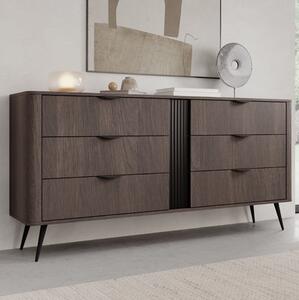 Credenza madia moderna 6 cassetti 163xH81 cm quercia nero Tudor