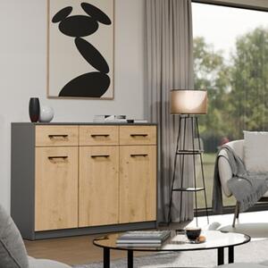 Credenza madia moderna salotto 109xH85 3 ante 3 cassetti rovere antracite Modulo