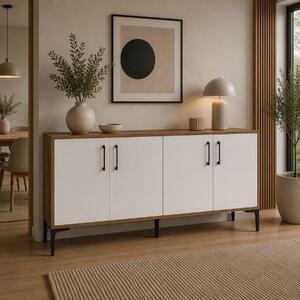 Credenza madia moderna soggiorno design 4 ante 160xH78 cm noce bianco Delos