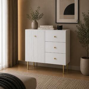 Credenza soggiorno moderna madia 1 anta 3 cassetti 91xH98 bianco Gulia
