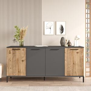 Credenza madia moderna soggiorno industrial 4 ante 160xH72 cm rovere antracite Paladio