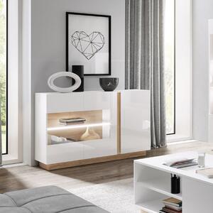 Credenza moderna 138xH91 3 ante con vetro bianco rovere Theo