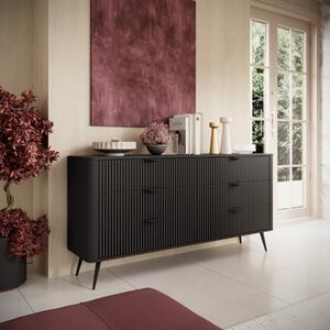 Credenza madia moderna soggiorno 6 cassetti 163xH81 nera Clio