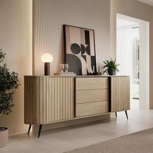 Credenza madia moderna soggiorno 2 ante scorrevoli 3 cassetti 196xH82 rovere Geva
