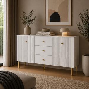 Credenza soggiorno moderna madia 2 ante 3 cassetti 135xH98 bianco Gulia