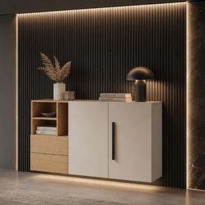 Credenza madia moderna soggiorno 135xH80 cm 2 ante 2 cassetti bianco rovere Oslo