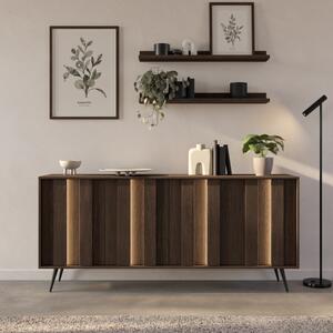 Credenza madia moderna soggiorno 4 ante led 183xH83 rovere scuro nero Gaia