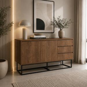 Credenza madia moderna soggiorno 140xH72 cm noce metallo nero Orvian