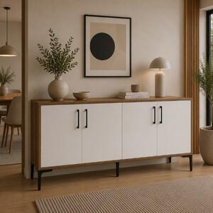 Credenza madia moderna soggiorno design 4 ante 180xH78 cm noce bianco Merian