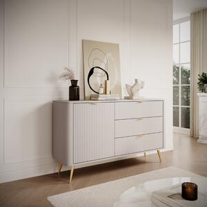 Credenza madia moderna soggiorno 1 anta 3 cassetti 138xH81 beige Clio