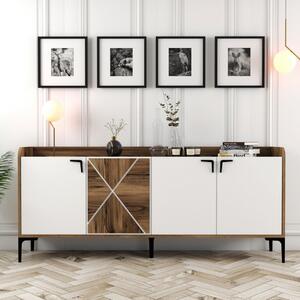 Credenza madia moderna soggiorno design 4 ante 180xH78 cm noce bianco Lorvik