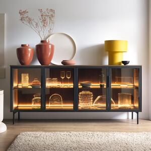 Credenza madia moderna vetrina 4 ante 181xH82 rovere scuro nero Vichy