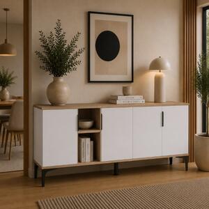 Credenza madia moderna soggiorno 4 ante 180xH79 cm rovere bianco Kelvar