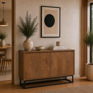 Credenza madia moderna soggiorno 90xH72 cm 2 ante noce metallo nero Erice