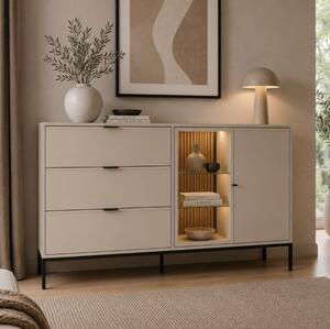Credenza soggiorno moderna madia 1 anta 3 cassetti 150xH92 beige Dica