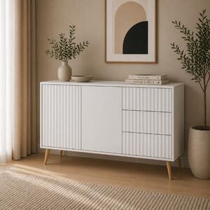 Credenza soggiorno moderna madia 2 ante 3 cassetti 135xH98 bianco Elisir