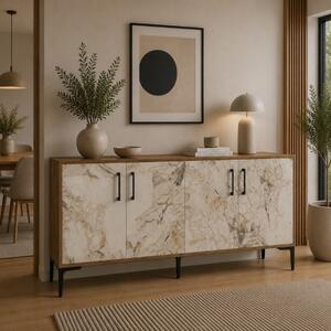 Credenza madia moderna soggiorno design 4 ante 180xH78 cm noce marmo Merian