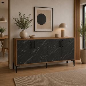 Credenza madia moderna soggiorno design 4 ante 160xH78 cm noce nero marmo Delos