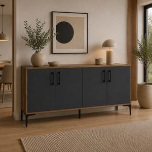 Credenza madia moderna soggiorno design 4 ante 160xH78 cm noce antracite Delos